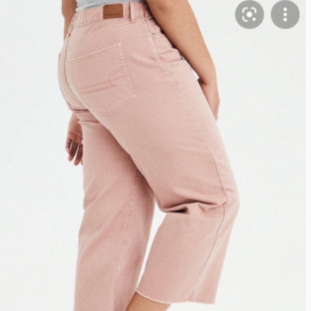American Eagle Pink Wide Leg Raw Hem Crop Jeans Women's Size 8R